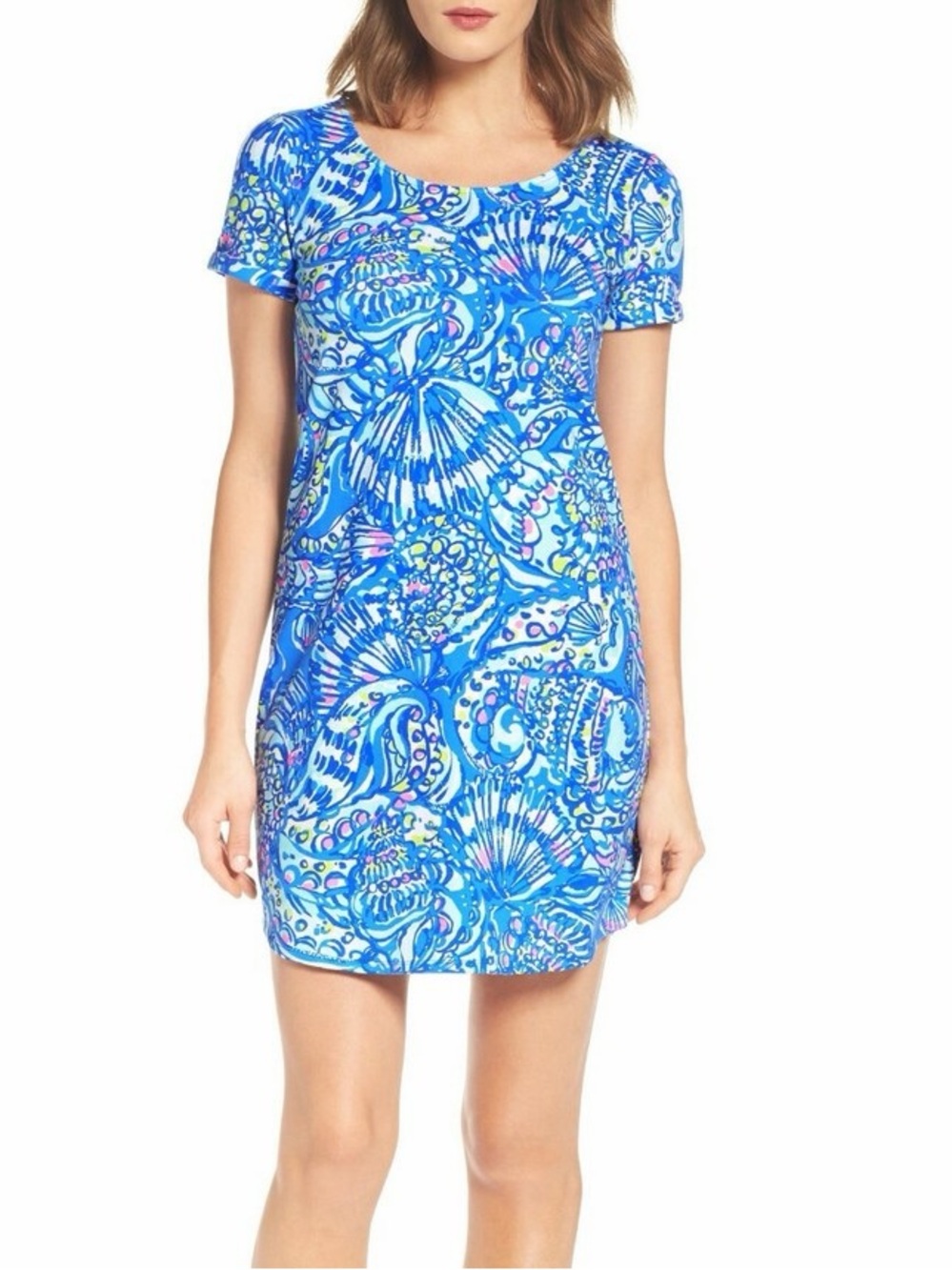 Lilly Pulitzer Tammy UPF 50+ Dress S Brilliant Blue Ceviche Seashell